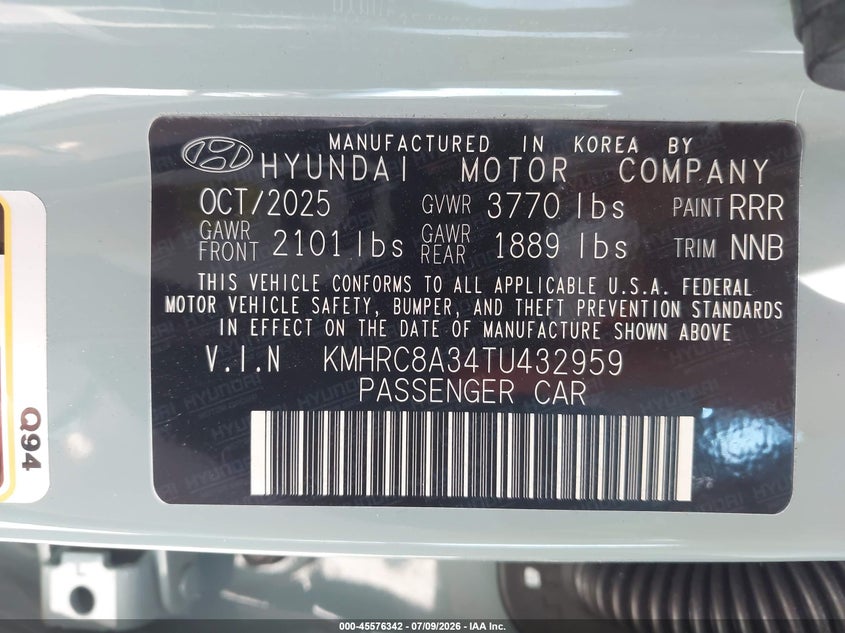 2026 Hyundai Venue Sel VIN: KMHRC8A34TU432959 Lot: 45576342