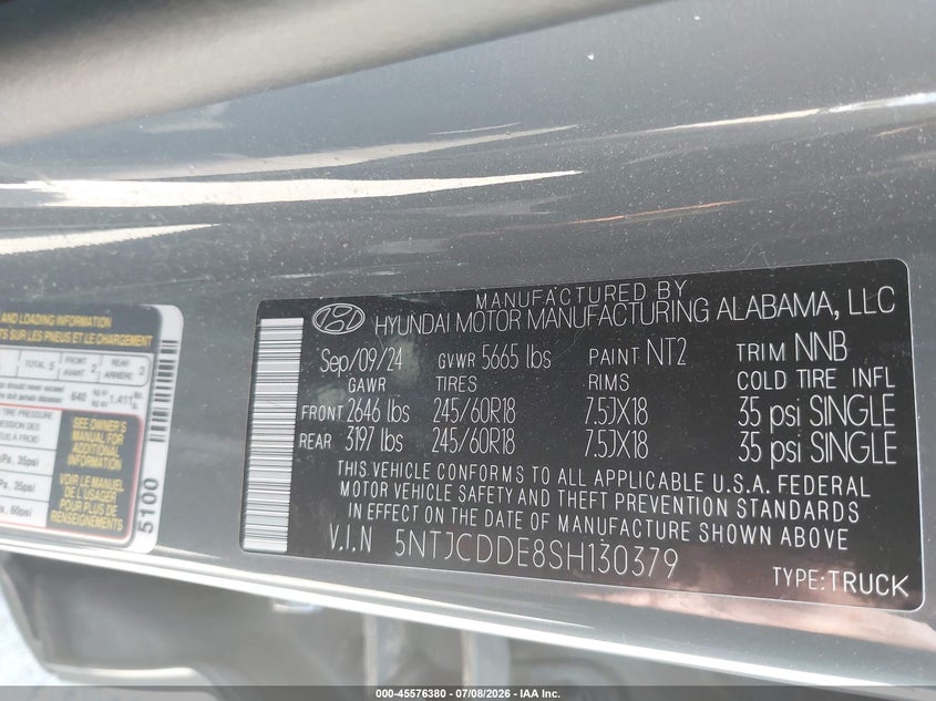 2025 Hyundai Santa Cruz Sel Activity VIN: 5NTJCDDE8SH130379 Lot: 45576380
