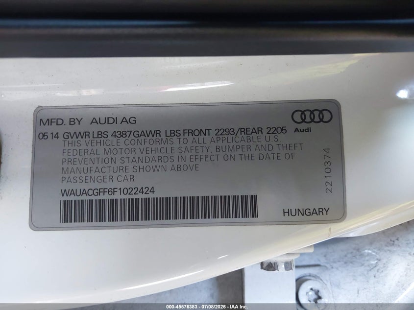 2015 Audi A3 1.8T Premium VIN: WAUACGFF6F1022424 Lot: 45576383