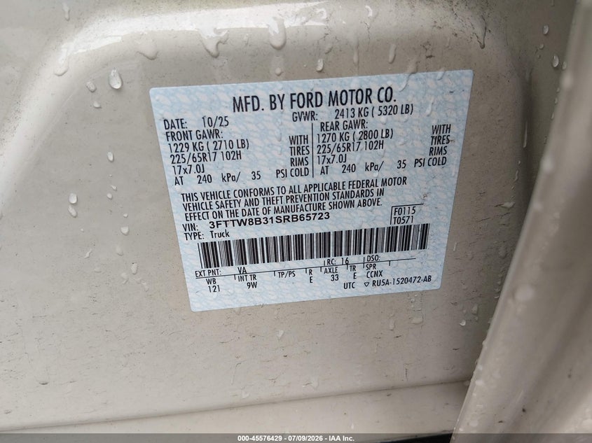 2025 Ford Maverick Xl VIN: 3FTTW8B31SRB65723 Lot: 45576429