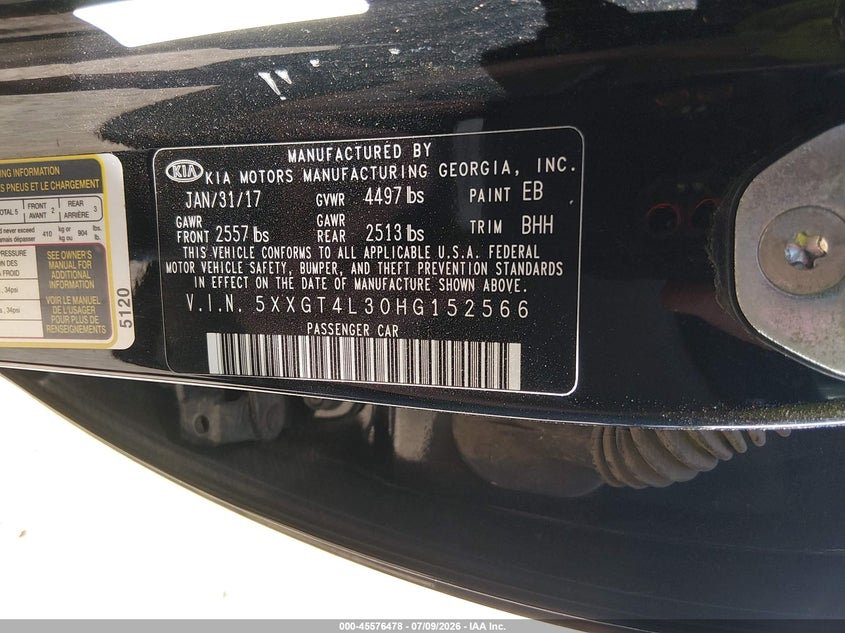 KIA OPTIMA 2017 VIN 5XXGT4L30HG152566