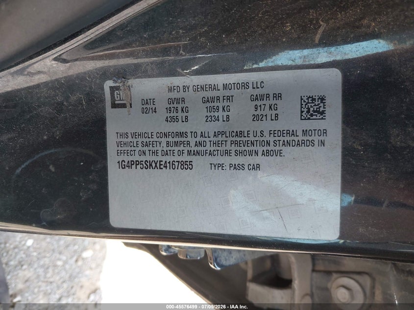 2014 BUICK VERANO SEDAN 2.4L I-4 DI, DOHC, VVT, 180HP