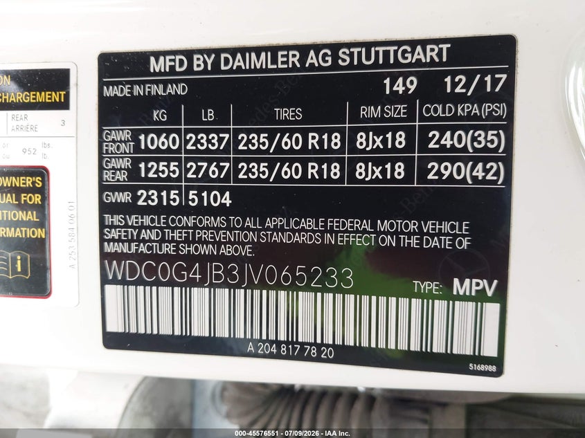 2018 Mercedes-Benz Glc 300 VIN: WDC0G4JB3JV065233 Lot: 45576551