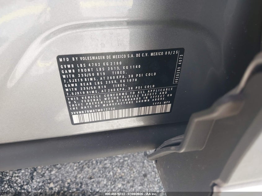 VIN 3VVNR7RM8TM012734 2026 VOLKSWAGEN TIGUAN SE