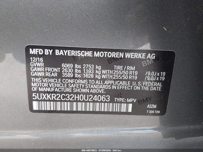 BMW X5 2017 VIN 5UXKR2C32H0U24063