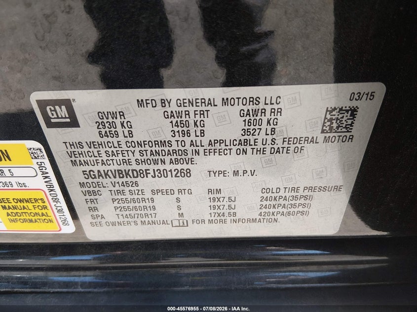 2015 BUICK ENCLAVE SPORT UTILITY VEHICLE 3.6L V-6 DI, DOHC, VVT, 288HP