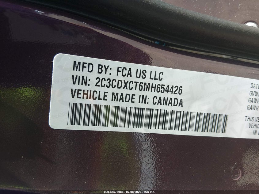 DODGE CHARGER 2021 VIN 2C3CDXCT6MH654426