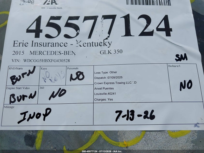 2015 Mercedes-Benz Glk 350 VIN: WDCGG5HBXFG430528 Lot: 45577124