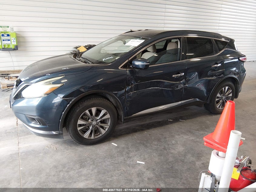 2015 Nissan Murano Sv, Left Side, IAAI, VIN 5N1AZ2MH2FN219247 — photo 2