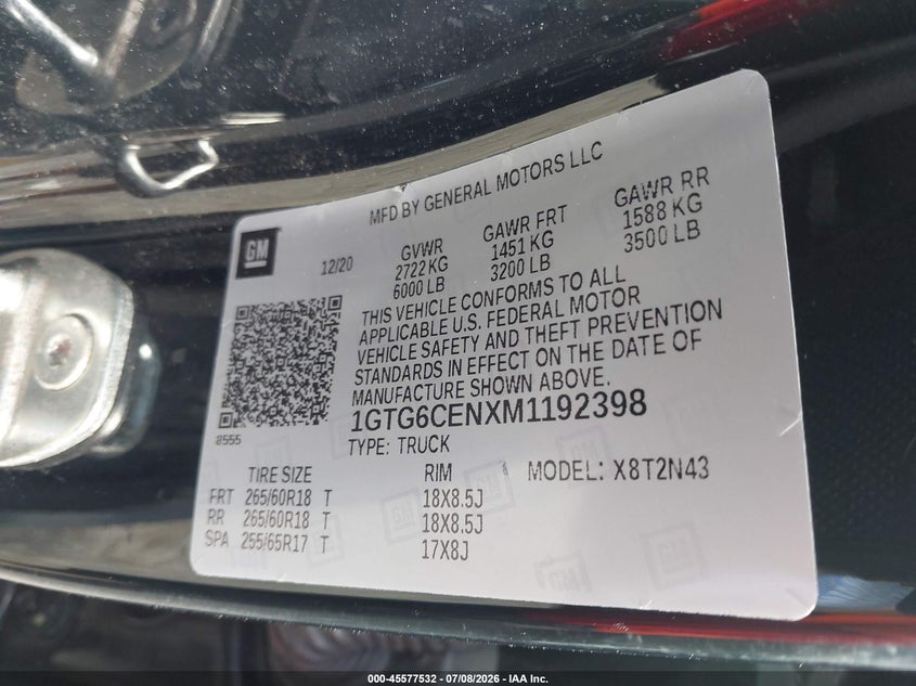 2021 GMC Canyon 4Wd Short Box Elevation VIN: 1GTG6CENXM1192398 Lot: 45577532