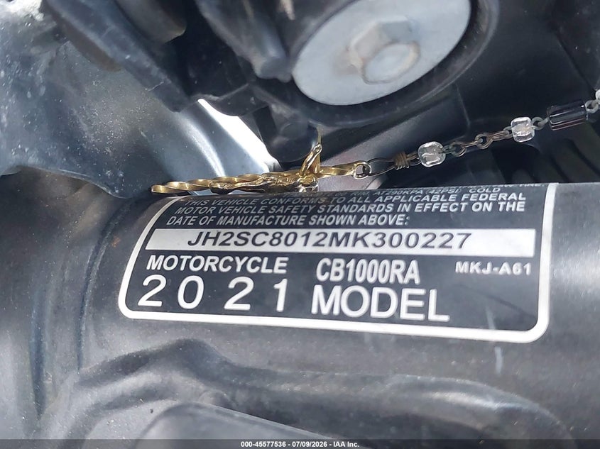 2021 Honda Cb1000 Ra VIN: JH2SC8012MK300227 Lot: 45577536