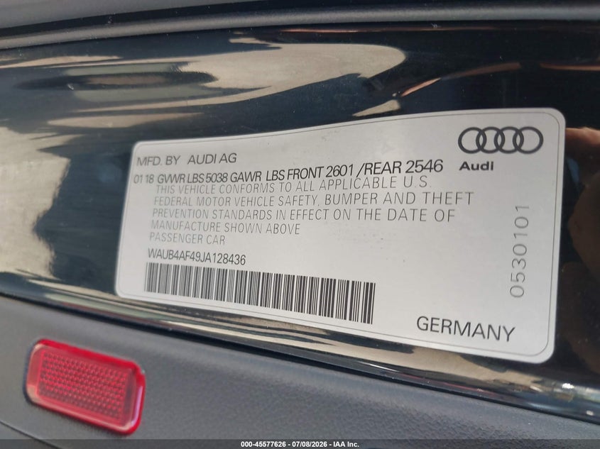 2018 Audi S4 3.0T Premium Plus VIN: WAUB4AF49JA128436 Lot: 45577626
