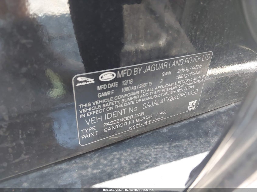 2019 Jaguar Xe 25T R-Sport VIN: SAJAL4FX8KCP51499 Lot: 45577659