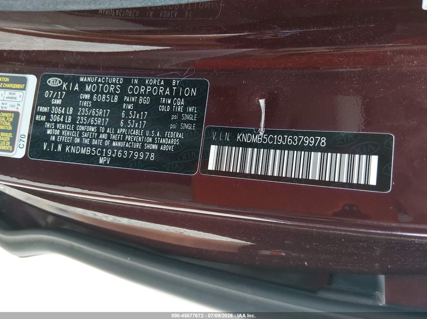 2018 Kia Sedona Lx VIN: KNDMB5C19J6379978 Lot: 45577672