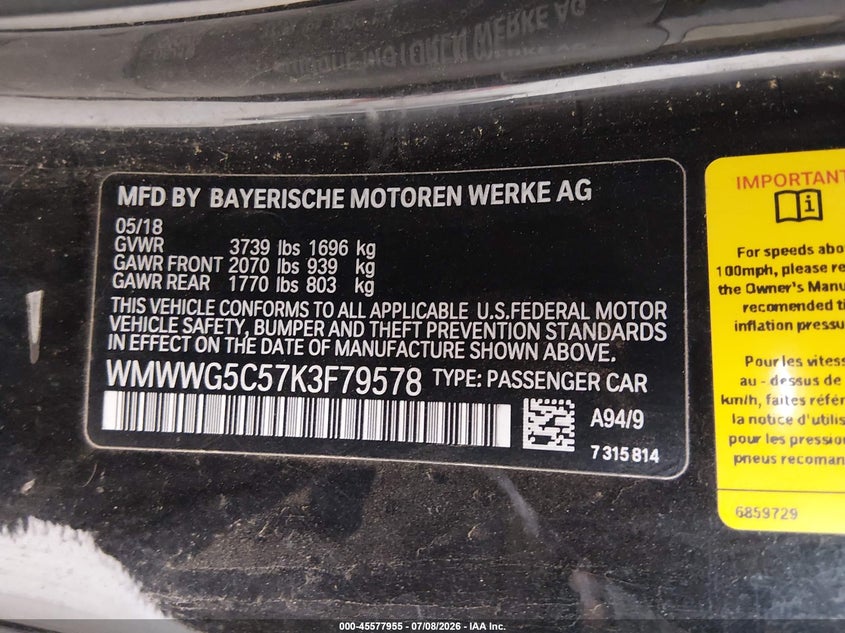 2019 Mini Convertible Cooper VIN: WMWWG5C57K3F79578 Lot: 45577955