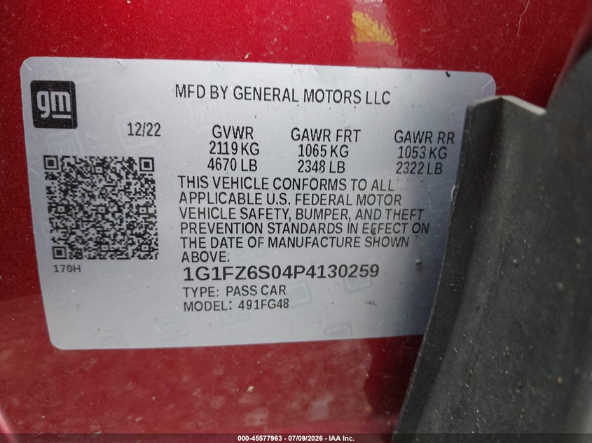 2023 Chevrolet Bolt Euv Fwd Premier VIN: 1G1FZ6S04P4130259 Lot: 45577963