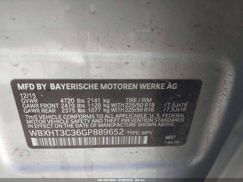 2016 BMW X1 xDrive28I VIN: WBXHT3C36GP889652 Lot: 45578064