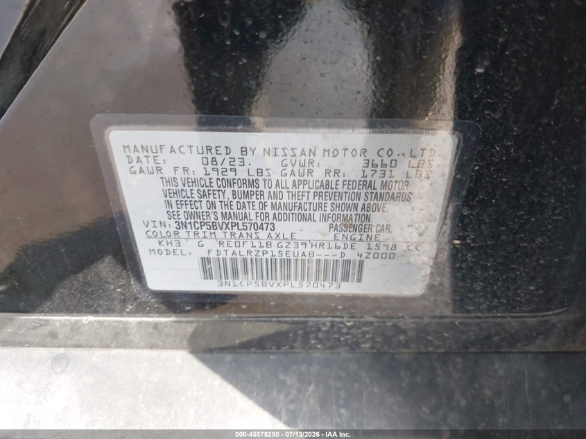 2023 Nissan Kicks S Xtronic Cvt VIN: 3N1CP5BVXPL570473 Lot: 45578250