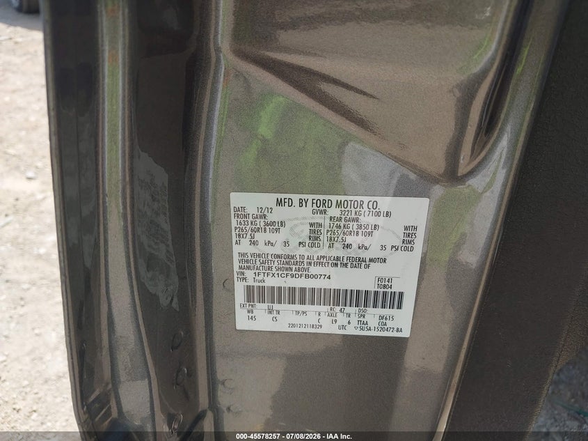 2013 FORD F-150 PICKUP 5.0L V8 FI DOHC 32V NF4
