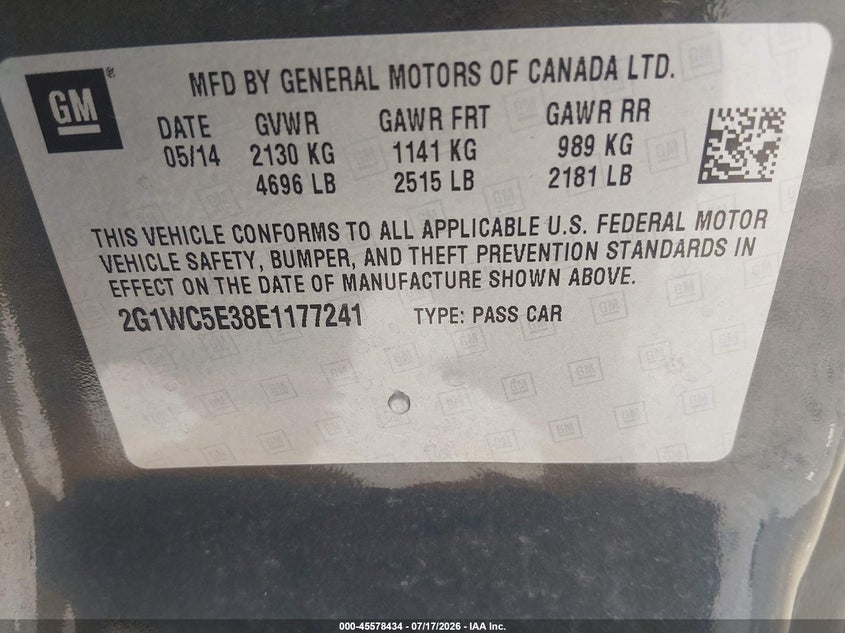 2014 Chevrolet Impala Limited Ltz VIN: 2G1WC5E38E1177241 Lot: 45578434