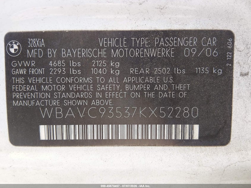 2007 BMW 3ER SEDAN 3.0L I-6 DOHC, VVT, 230HP