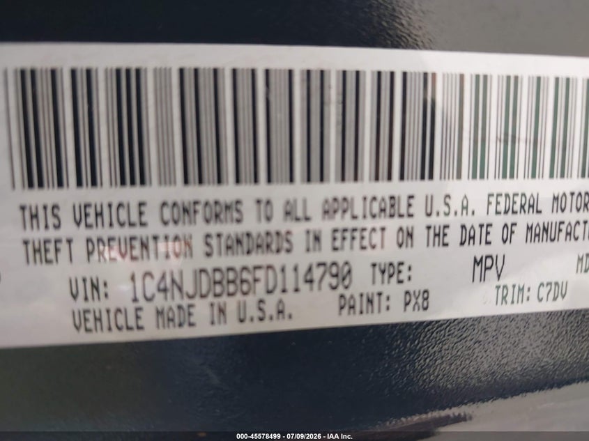 JEEP COMPASS 2015 VIN 1C4NJDBB6FD114790
