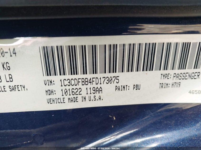 2015 Dodge Dart Sxt VIN: 1C3CDFBB4FD173075 Lot: 45578504