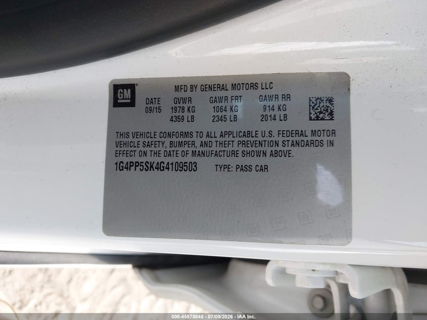 2016 Buick Verano VIN: 1G4PP5SK4G4109503 Lot: 45578848