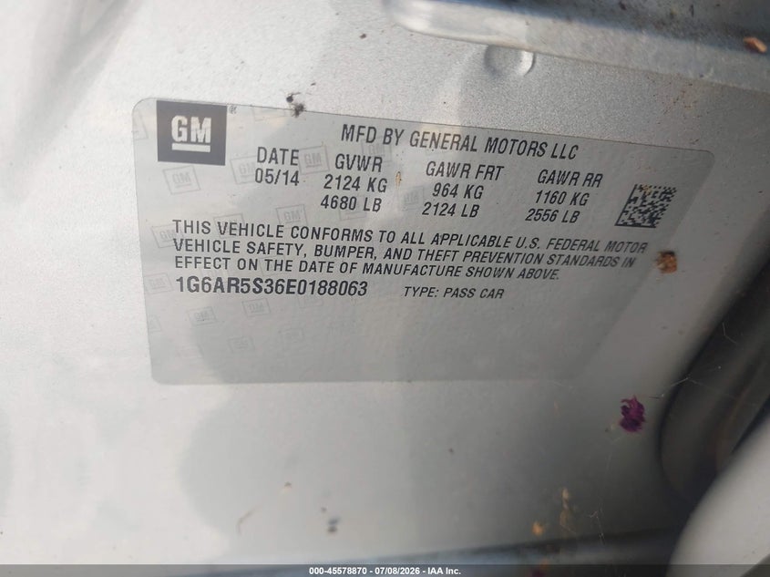 2014 Cadillac Cts Luxury VIN: 1G6AR5S36E0188063 Lot: 45578870