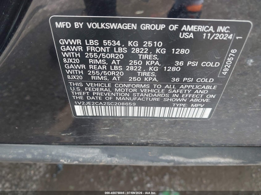 2025 Volkswagen Atlas Cross Sport 2.0T Se W/Technology VIN: 1V2JE2CA2SC208659 Lot: 45578885