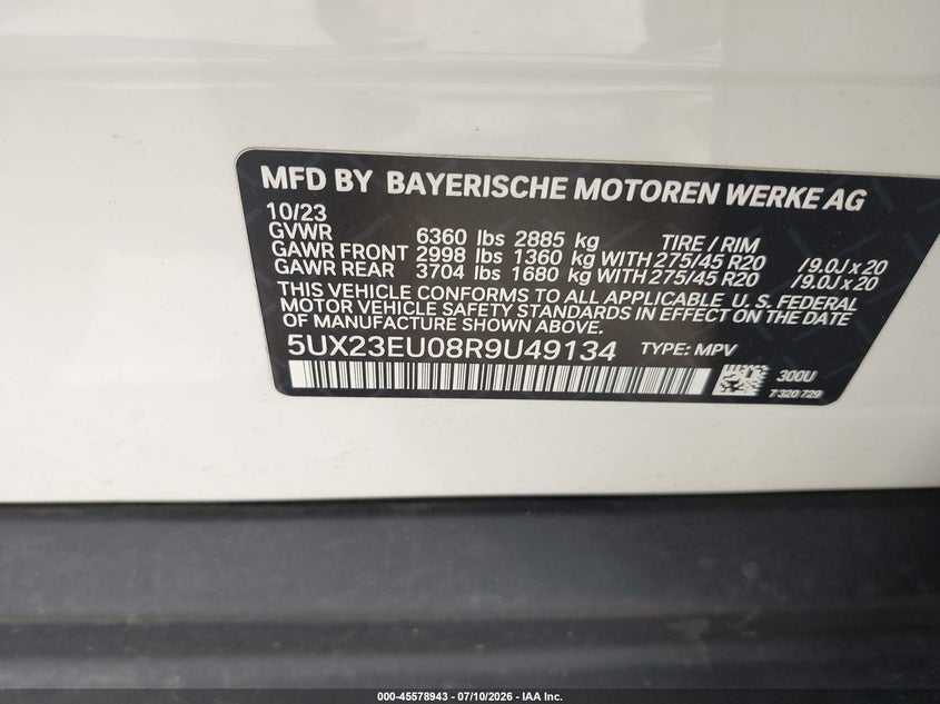 BMW X5 2024 VIN 5UX23EU08R9U49134