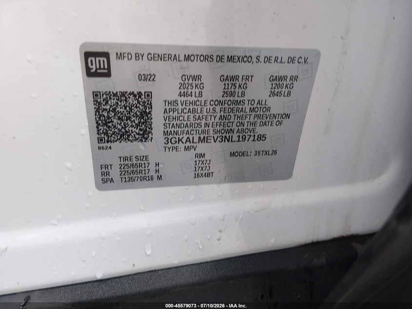 2022 GMC Terrain Fwd Sle VIN: 3GKALMEV3NL197185 Lot: 45579073