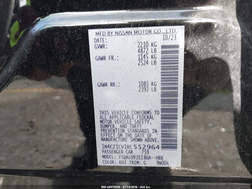 2024 Nissan Leaf Sv Plus VIN: 1N4CZ1CV1RC552964 Lot: 45579200