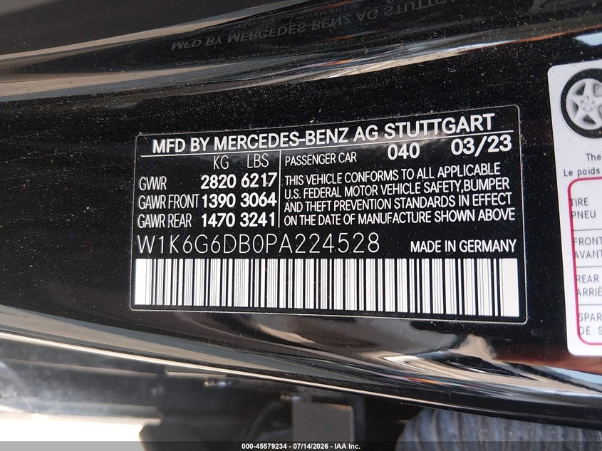 2023 Mercedes-Benz S 500 4Matic VIN: W1K6G6DB0PA224528 Lot: 45579234