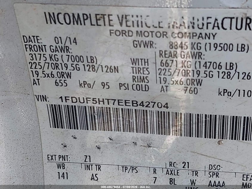 2014 Ford F-550 Chassis Xl VIN: 1FDUF5HT7EEB42704 Lot: 45579454