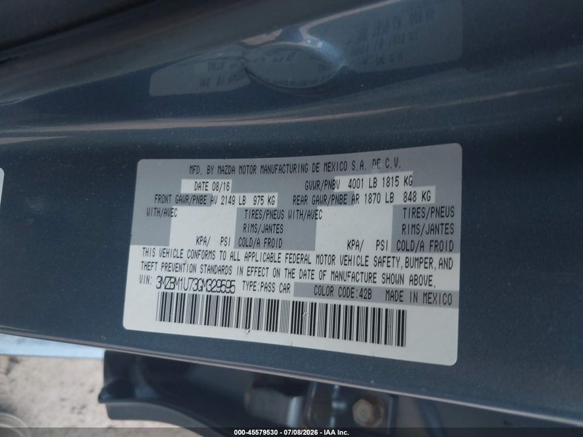MAZDA MAZDA3 2016 VIN 3MZBM1U73GM329595