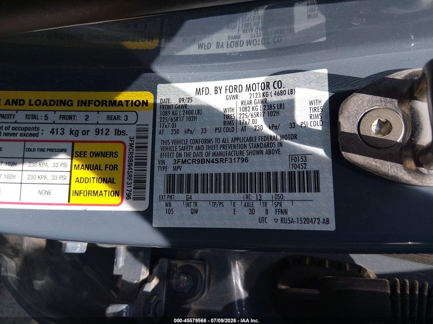 2025 Ford Bronco Sport Big Bend VIN: 3FMCR9BN4SRF31796 Lot: 45579566