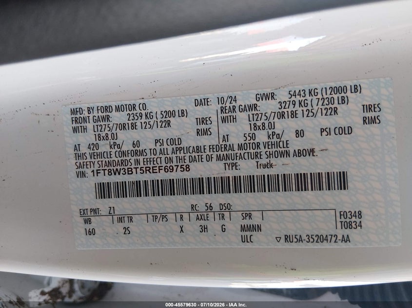 2024 Ford F-350 Xlt VIN: 1FT8W3BT5REF69758 Lot: 45579630