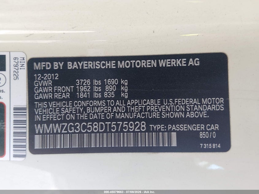2013 Mini Clubman Cooper S VIN: WMWZG3C58DT575928 Lot: 45579663