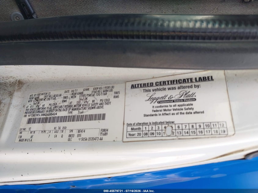 2011 Ford E-350 Super Duty Commercial VIN: 1FTSE3EL9BDA98424 Lot: 45579721
