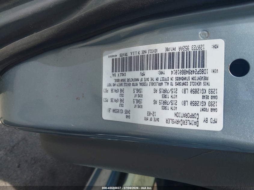 2004 Dodge Grand Caravan Se VIN: 1D8GP24R94B601014 Lot: 45580037