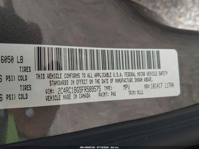 2015 Chrysler Town & Country Touring VIN: 2C4RC1BG5FR589575 Lot: 45580109