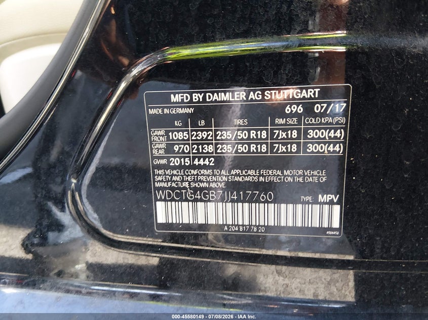 2018 Mercedes-Benz Gla 250 4Matic VIN: WDCTG4GB7JJ417760 Lot: 45580149