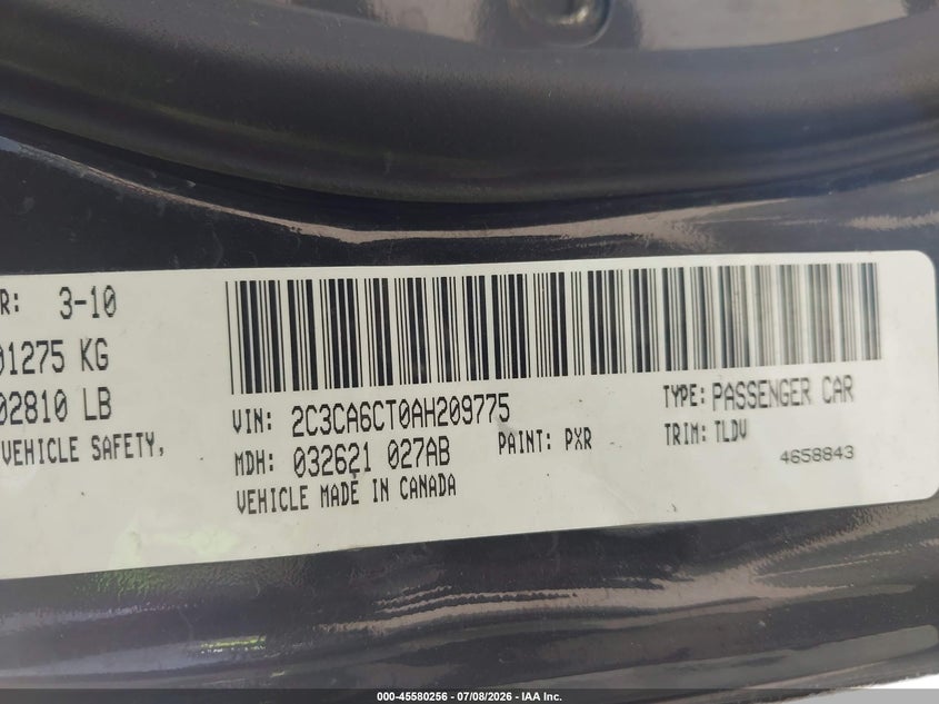 2010 Chrysler 300C Hemi VIN: 2C3CA6CT0AH209775 Lot: 45580256