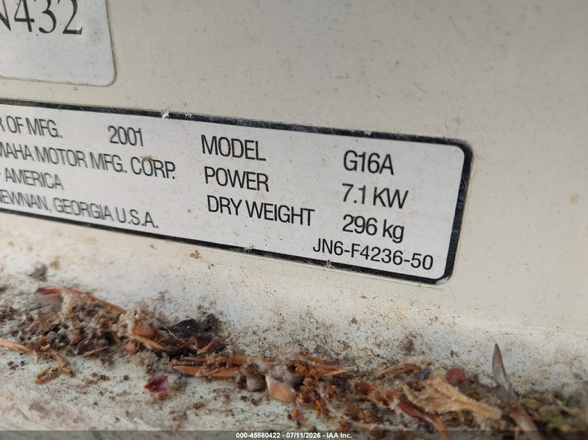 2001 Yamaha 4 Hp VIN: JN6F423650 Lot: 45580422