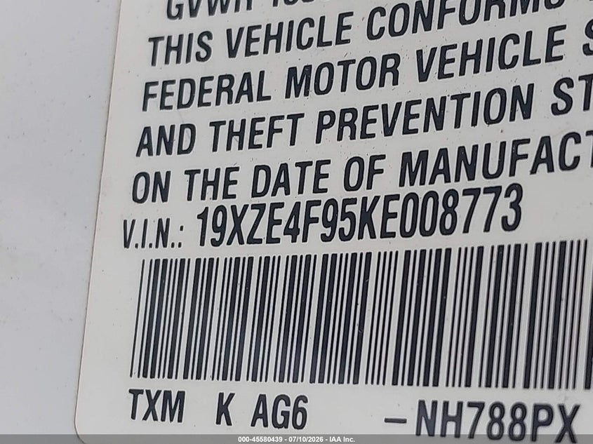 2019 Honda Insight Touring VIN: 19XZE4F95KE008773 Lot: 45580439