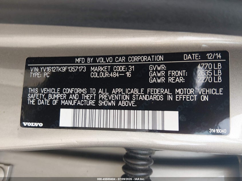 2015 Volvo S60 T5 Premier VIN: YV1612TK9F1357173 Lot: 45580484