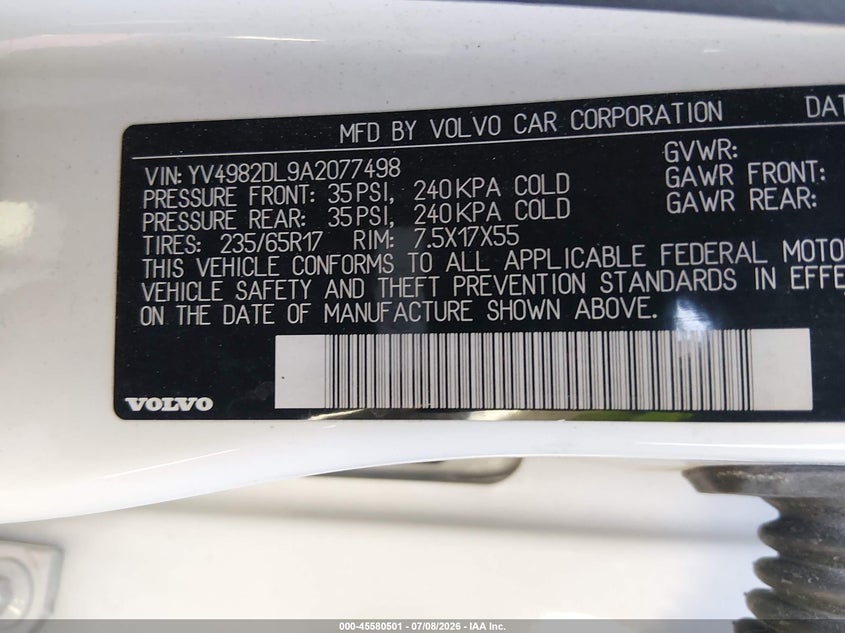 2010 Volvo Xc60 3.2 VIN: YV4982DL9A2077498 Lot: 45580501
