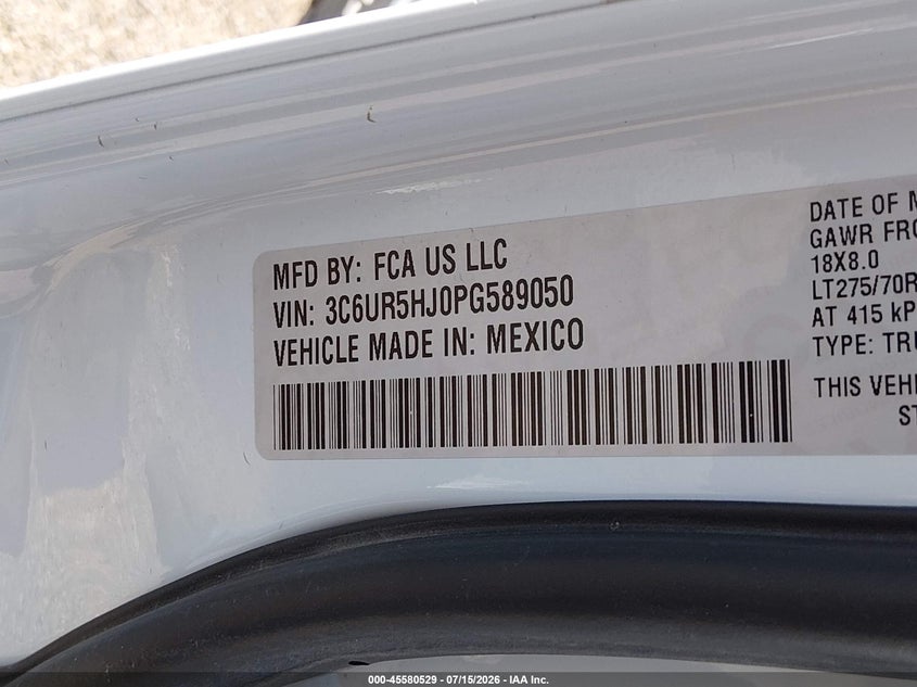 2023 Ram 2500 Tradesman 4X4 8' Box VIN: 3C6UR5HJ0PG589050 Lot: 45580529