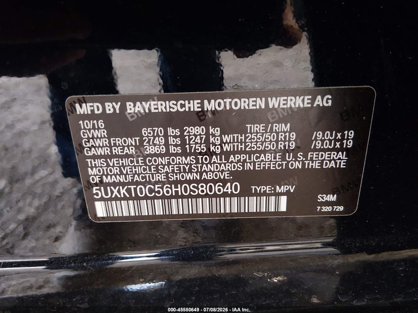 2017 BMW X5 Edrive xDrive40E Iperformance VIN: 5UXKT0C56H0S80640 Lot: 45580649